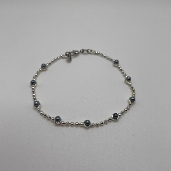 Signed Monet - Silver Tone Bracelet With Blue Faux Pearls 7 1/2 Inch Dainty - Picture 1 of 9